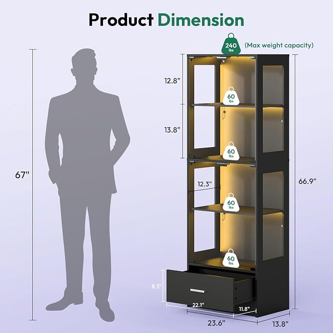 Lamtor 67-inch Glass Display Cabinet – Curio Cabinet - Image 2