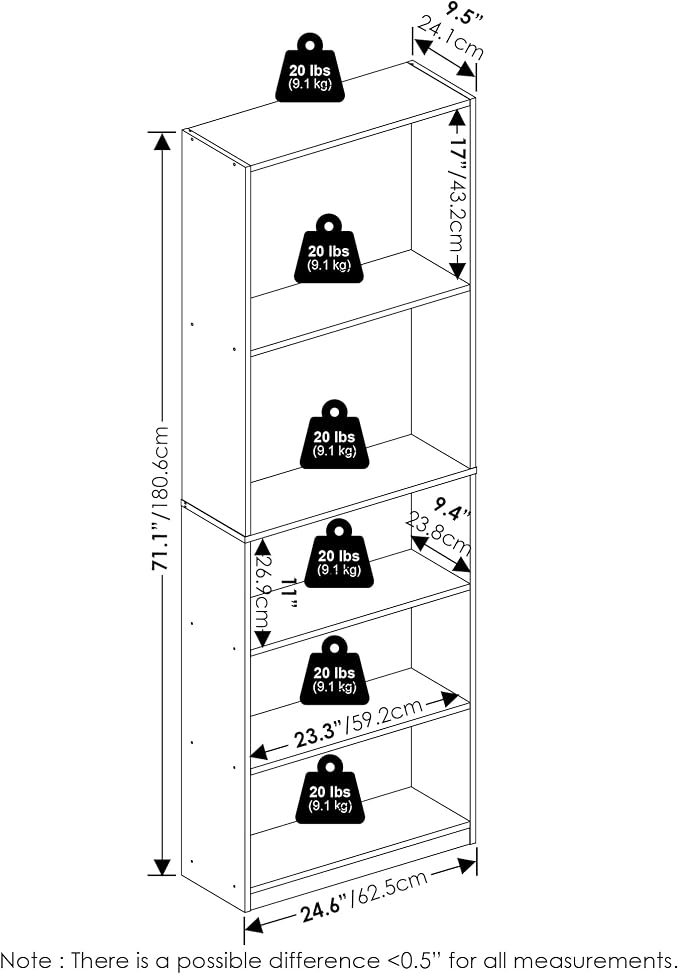 Furinno Jaya Book Shelf, 5-Tier Tall Book Shelf, Bookcase - Image 3