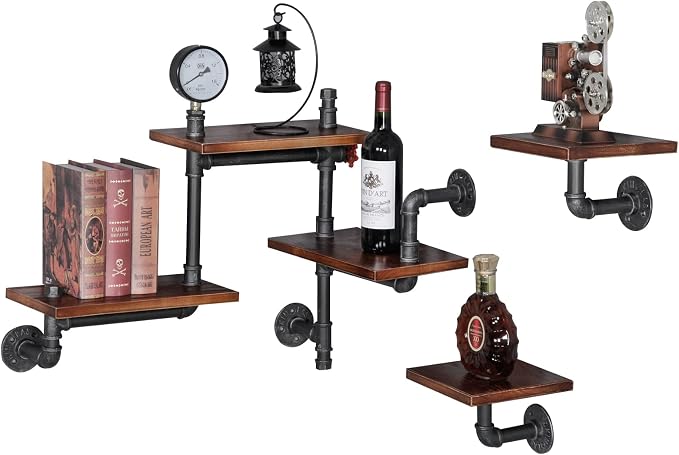 Industrial Rustic Pipe Shelving Floating Shelves Wall Mounted, 5 Laye Modern - Image 3