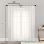 Ivory Sheer Curtain for Bedroom Living Room 72 Inches Long 2 Panels Set - Image 2