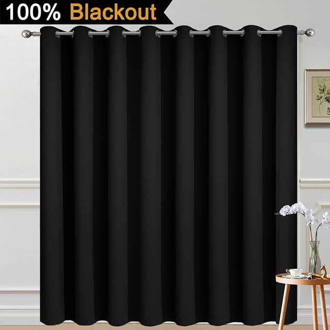 Yakamok Black 100% Blackout Patio Door Curtain Panels W100 x L96, 1 Panel | - Image 2