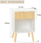 Fultyle Night Stand with Charger Station, Modern Wood Nightstand with Drawer - Image 3