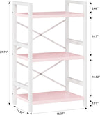 Homeiju Pink Bookshelf, 3 Tier Industrial Bookcase, Metal Small Bookcase - Image 3