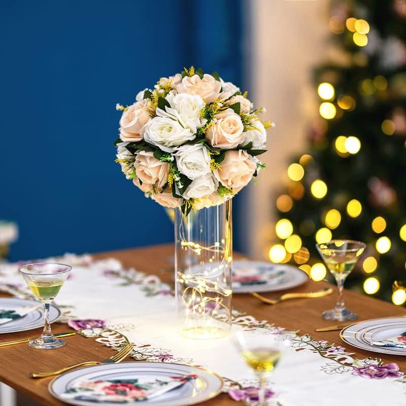 Flower Balls Wedding Flower Centerpieces: 6 Pcs Fake Roses with Base Table - Image 2
