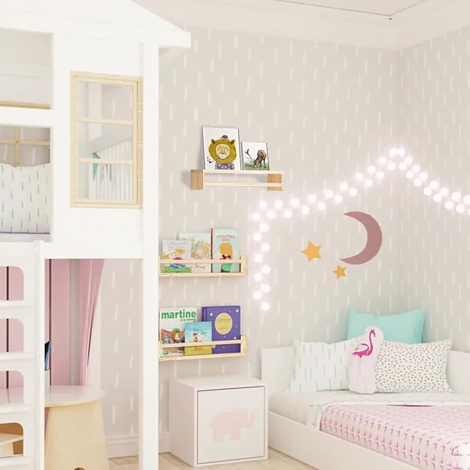 AZSKY Floating Nursery Book Shelves-Natural Wood Bookshelf - Image 2