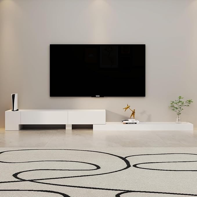 Retractable TV Stand, Solid Wood Minimalist TV Shelf, Mid-Century TV Console by TuckTect