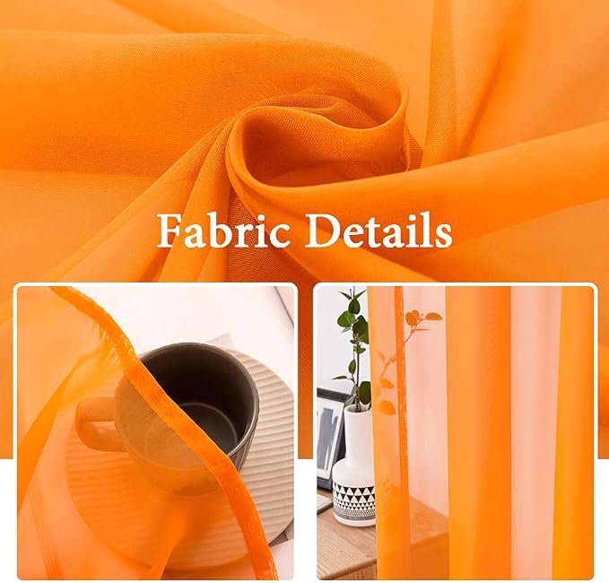 MIULEE Orange Fall Sheer Curtains 54 X 90 Inches, 2 Panels | Solid Color - Image 3