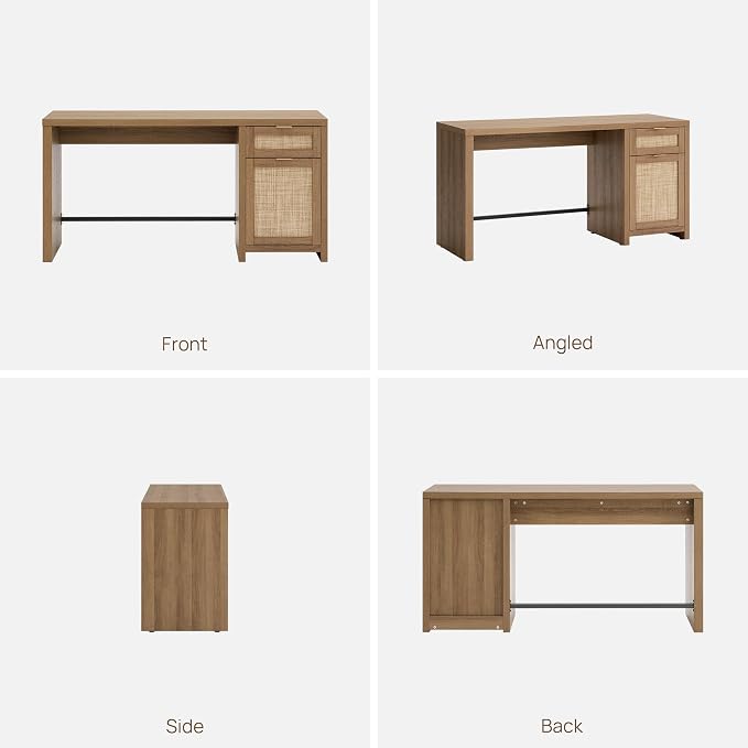 SICOTAS Rattan Home Office Desk, 2 Pieces Farmhouse Boho Executive Desk - Image 9