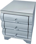 Curved Mirror Nightstand with 3 Drawer Glass Bedside Table - Image 6
