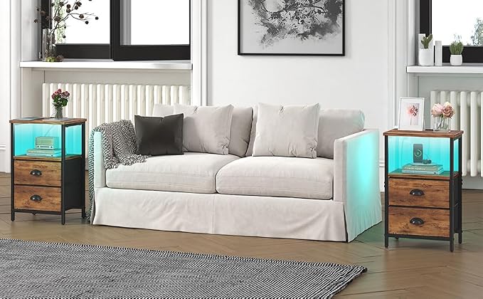 sthmec Nightstand with Charging Station, Night Stand with 2 Fabric Drawers - Image 9