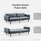 mopio Aaron 76.8" Couch, Small Futon Sofa Bed, Mid Century Modern Futon Couch - Image 2