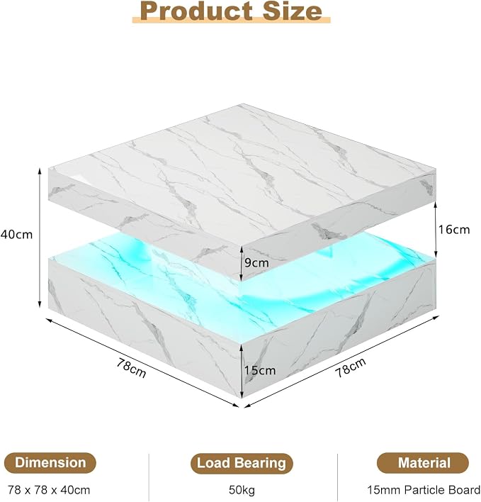 HedoAjim White Marble LED Coffee Table - Image 9