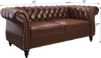 ORRD 2 Piece Living Room Set, Chesterfield Leather Sofa Loveseat Couch - Image 3