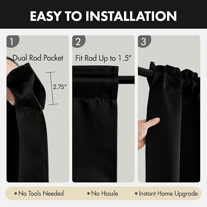 MIULEE Black Blackout Curtains 4 Panels Set 72 Inch Length Bedroom | Thermal - Image 7