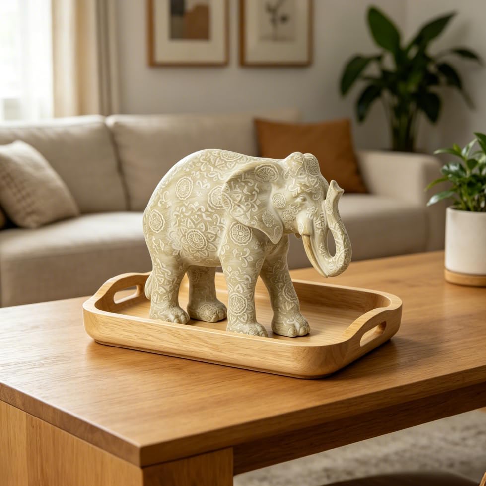 Guichifun Elephant Statue Decor, Cream, 7.25 x 3.25 x 5.75 Inch - Image 2