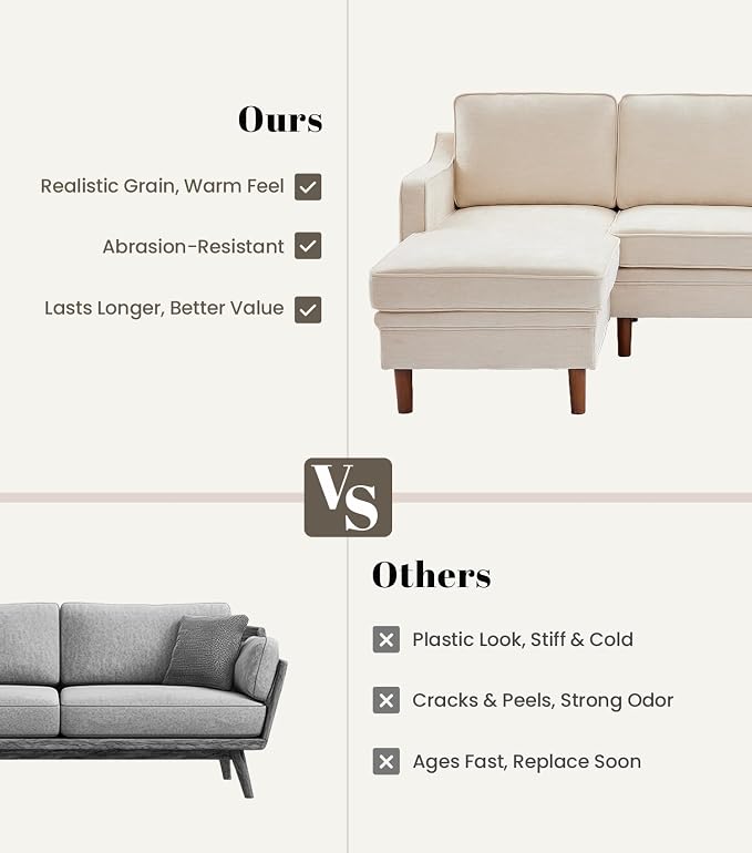 Kingfun 88" L-Shape Sofa, Chenille Sectional Couch, Mid Century Modern Couches - Image 4