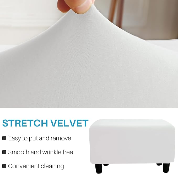 Ottoman Cover, Stretch Rectangle Velvet Ottoman Slipcovers of Foot Stool - Image 3