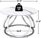 O&K FURNITURE Silver Coffee Table, Round Coffee Table Faux Marble Veins - Image 2