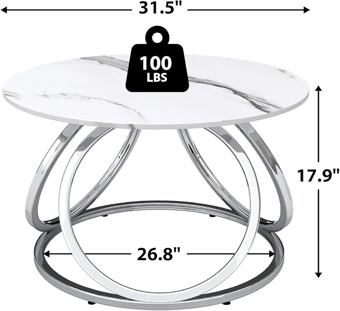 O&K FURNITURE Silver Coffee Table, Round Coffee Table Faux Marble Veins - Image 2