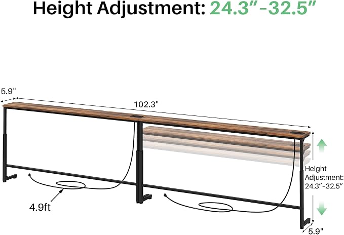 Kitstorack 102.3" Extra Long Behind Couch Table, Adjustable Height Narrow - Image 3