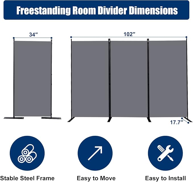 Room Divider 6FT Portable Room Dividers and Folding Privacy Screens, 3 Panel - Image 6
