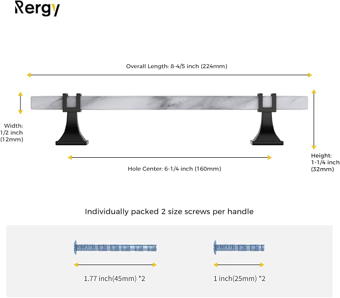 Rergy Cabinet Handles Marble Drawer Pulls and Knobs, T-Bar Hardware - Image 2