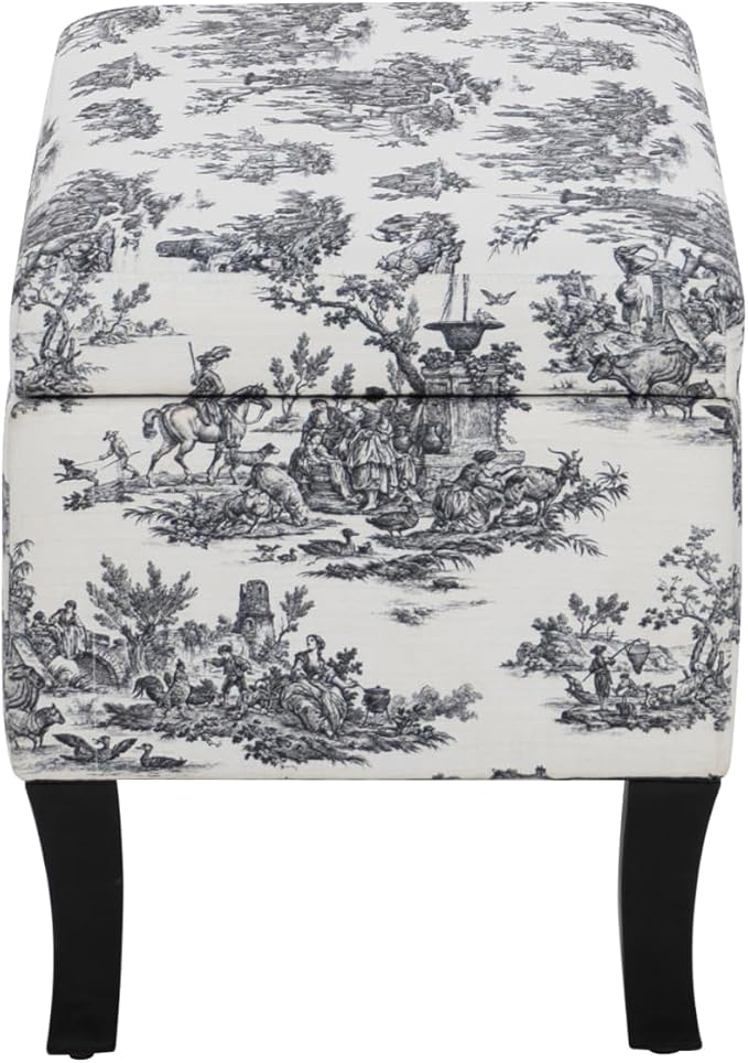 Linon Stephanie Black and White Toile Fully Upholstered Bench - Image 11