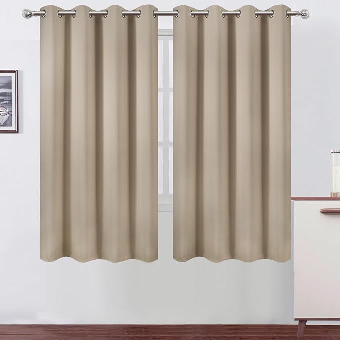 Khaki Blackout Curtains 52 x 63 Inch Length/Set of 2 Curtain Panels/Thermal by Lemomo