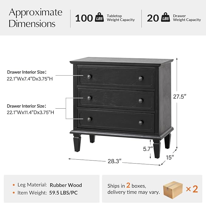 HULALA HOME 3 Drawer End Table - Image 2