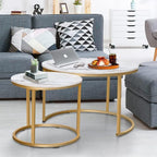 aboxoo Coffee Table Nesting White Set of 2 Side Set Golden Frame Circular Round - Image 6