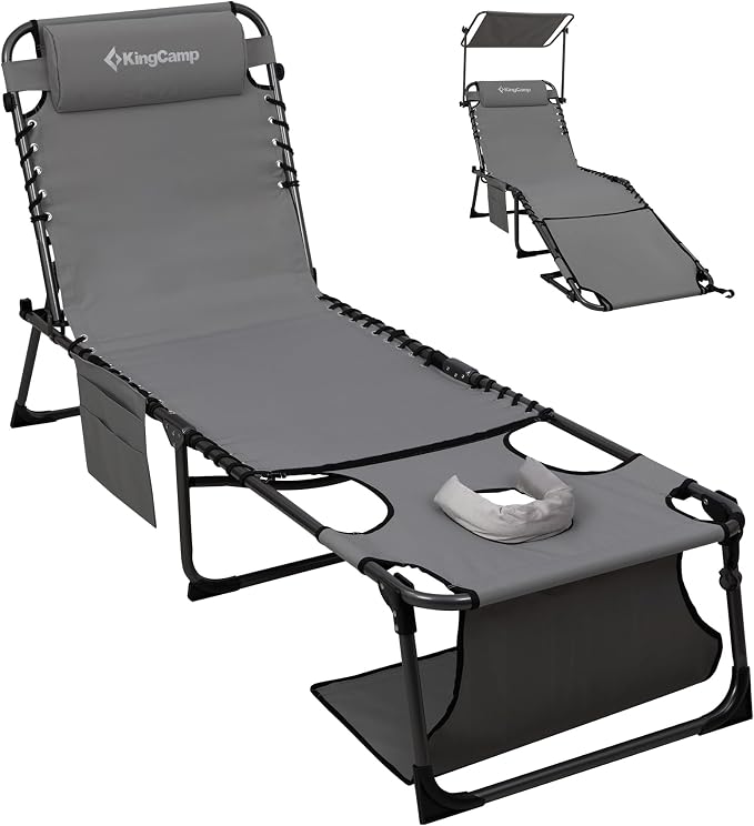 KingCamp Lounge Chair with face Hole & Canopy Shade, 400LBS Folding Portable by KingCamp