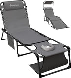 KingCamp Lounge Chair with face Hole & Canopy Shade, 400LBS Folding Portable by KingCamp