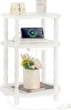 MaxSmeo White Side Table with Charging Station, 3-Tier Small Oval End Table by MaxSmeo