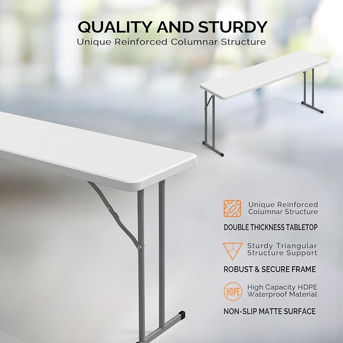 VINGLI 5 FT Narrow Folding Table, Home Work - Image 4