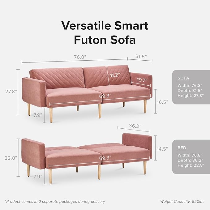 mopio 76.4" Futon Sofa Bed, Sleeper Sofa, Mid Century Modern Futon Couch - Image 2