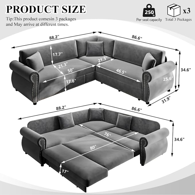 88.2" Sectional Sleeper Sofa - Image 3