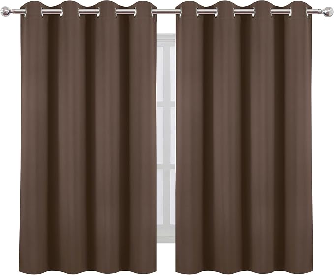 Blackout Curtains 66 x 54 Inch Long Chocolate Curtains Set of 2 Panels Room - Image 2