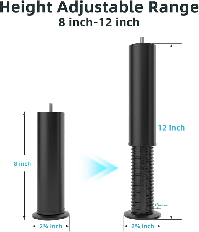 Adjustable 8-12 inch Bed Legs Metal Replacement Heavy Duty Leg M8 M10 Thread - Image 2