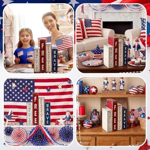 Lineshading 4 Pcs 4th of July Decoration Wooden Book Patriotic Table Sign - Image 5