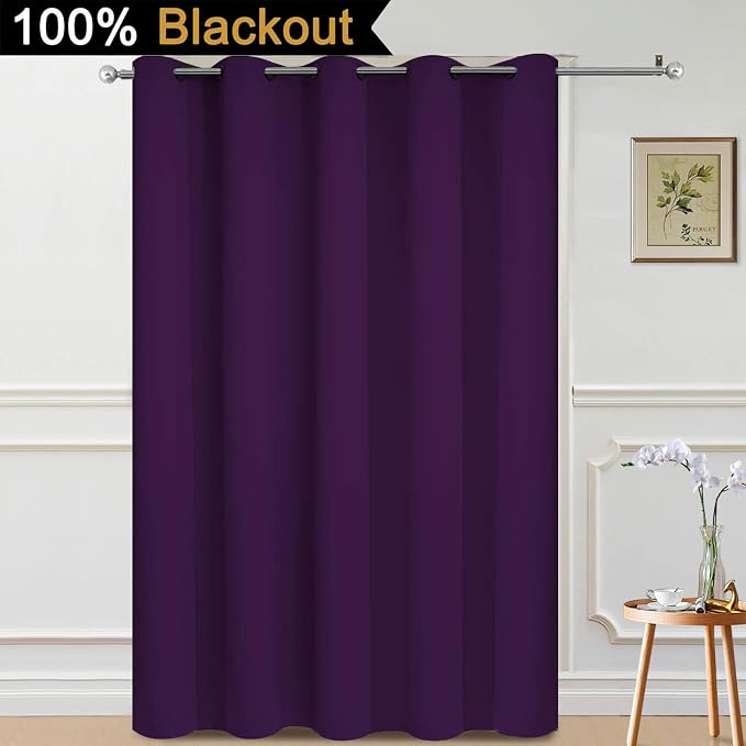 Yakamok Purple 100% Blackout Patio Door Curtain Panels W70 x L84, 1 Panel | - Image 2