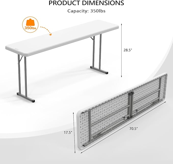 VINGLI 6 FT Narrow Folding Table, Home Work - Image 3