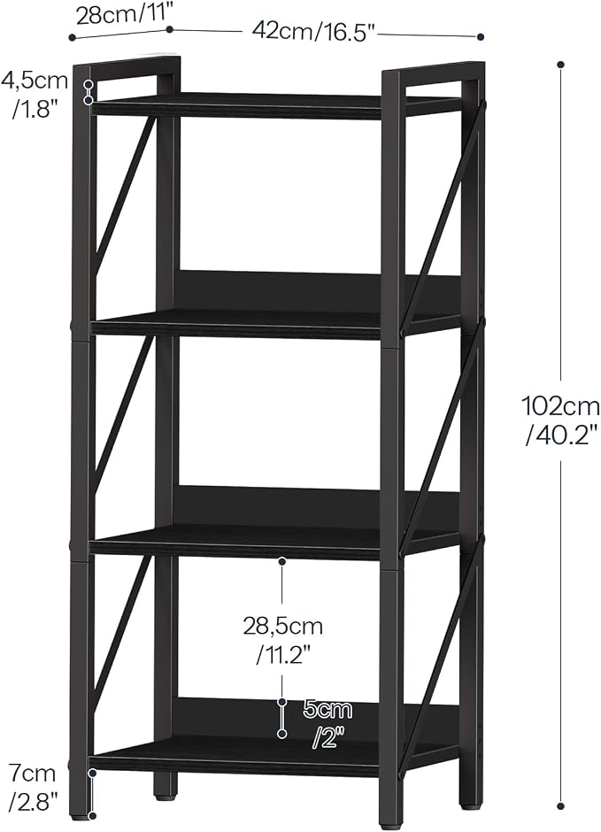 HOOBRO Bookshelf, 4-Tier Industrial Bookcase, Book Shelf Storage Organizer - Image 3