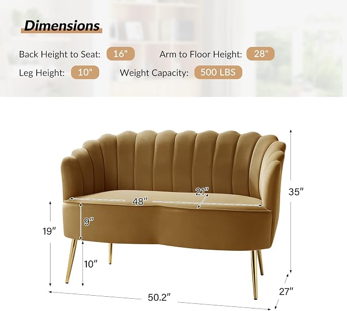 HULALA HOME Modern Velvet Loveseat Sofa - Image 2