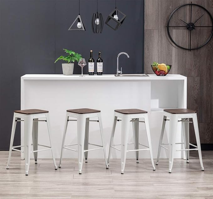 HAOBO Home Modern Industrial Metal Barstool Counter Height Stools Stackable - Image 9