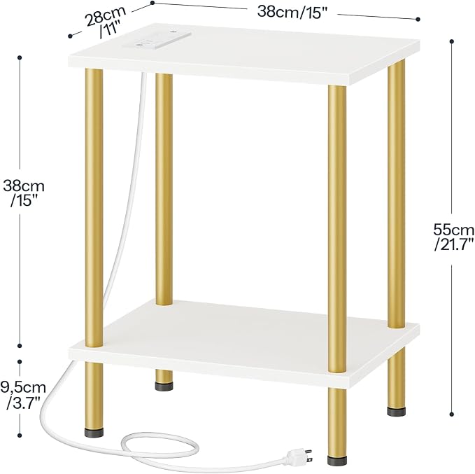HOOBRO Side Table with Charging Station, End Table with USB Port and Outlet - Image 3