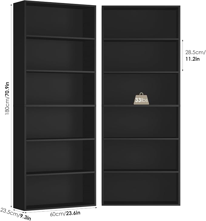 FOTOSOK 6-Tier Open Bookcase and Bookshelf Set of 2, Freestanding Display - Image 2