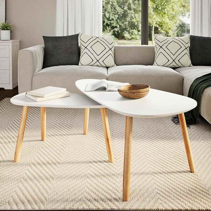 Scandinavian Style Coffee Table Set, Minimalist Pine and MDF Side Tables - Image 3