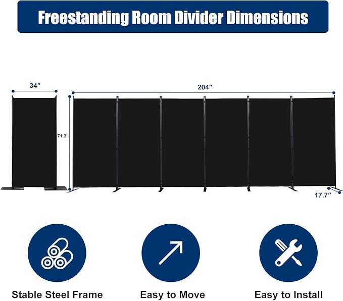 Room Divider 6FT Portable Room Dividers and Folding Privacy Screens, 6 Panel - Image 6