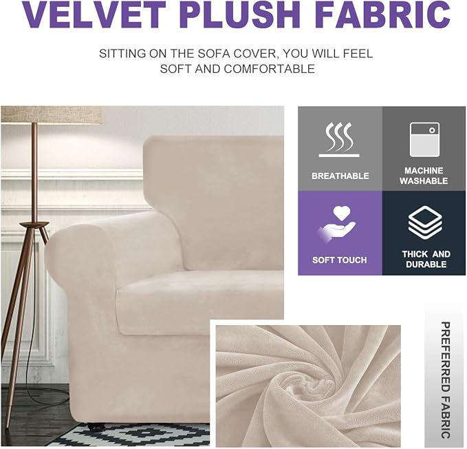 ZNSAYOTX Oversized Velvet Couch Cover 4 Piece Stretch Sofa Covers - Image 3
