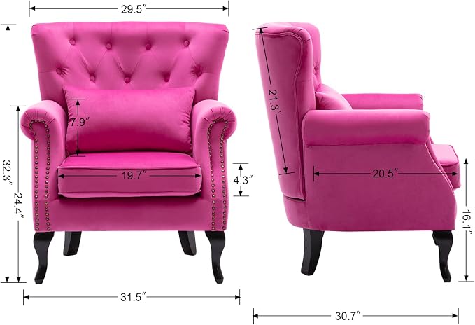 Mid Century Accent Chair Modern Button Tufted Armchair Wingback Club Chair - Image 3